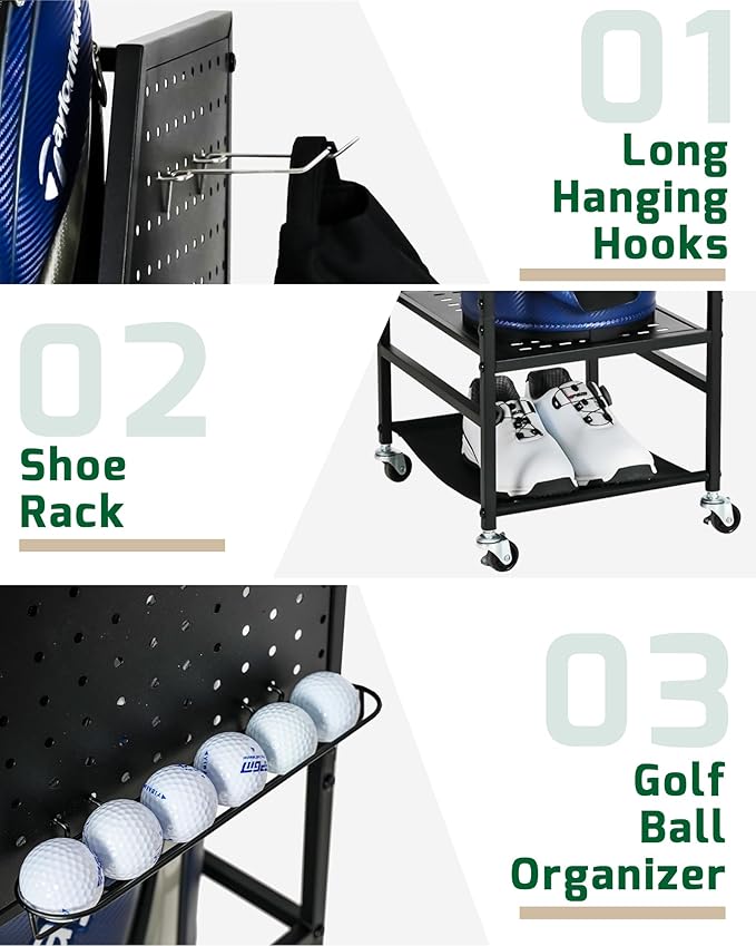 Mythinglogic Golf Bag Storage Organizer, Extra Large Golf Storage Stand for Golf Bag Accessories, Golf Storage Rack for Garage, Golf Club, Home