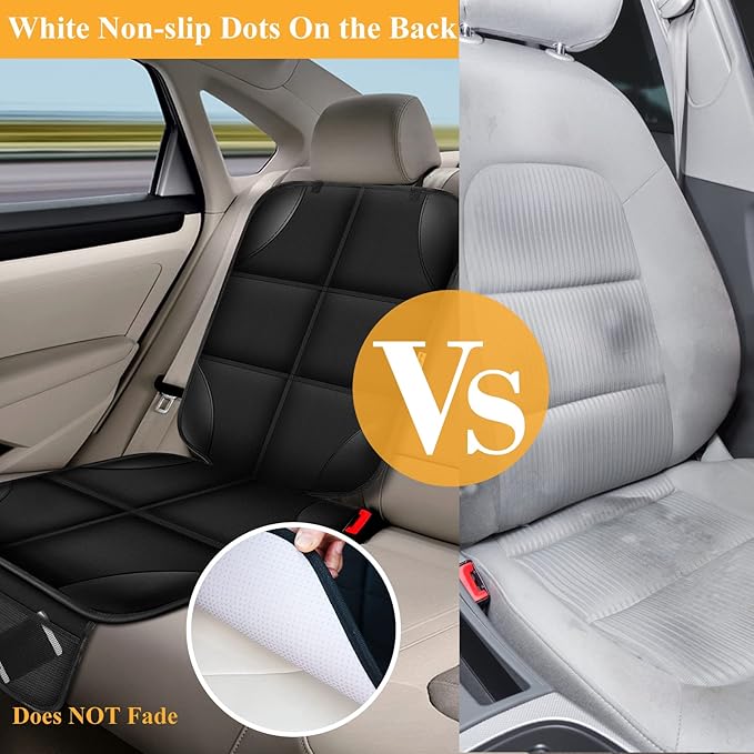 Car Seat Protector, Thick Padding Seat Protector Under Baby Car Seat, 600D Waterproof Non-Slip Fabric Seat Cover for Child and Pet with Pockets (Black 1 pcs)