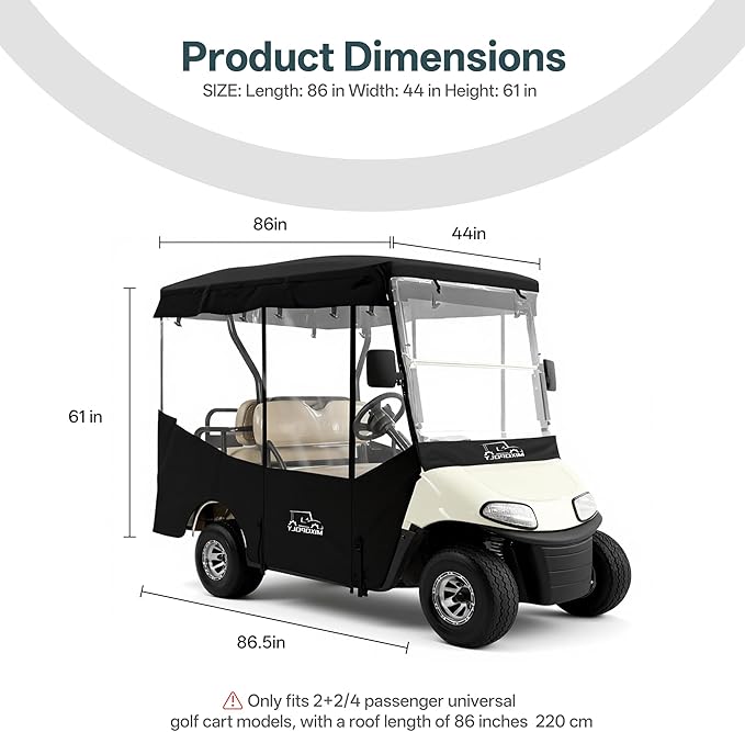 Golf Cart Enclosure Rain Cover 2&4Passenger, EZGO TXT RXV/Club Car Ds&Precedent and Yamaha, 600D Rain Cover Waterproof Windproof Snowproof and All-Weather Protection