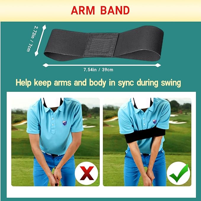 MUSKULO MONSTRO Golf Swing Trainer Aids Set, Golf Posture Correction Tools, 6 PCS-Arm Band, Elbow Correction, Wrist Hinge Trainer, Wrist Brace Band, Leg Rod Corrector, with a Strap Carrying Bag