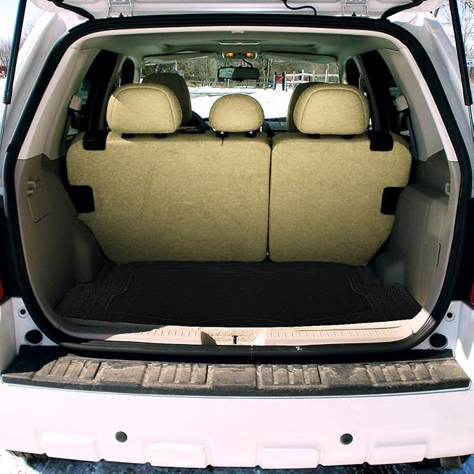 ZONETECH All Weather Rubber Semi Pattern Cargo Liner Trunk Floor Mat – Premium Quality Black Heavy Duty Cargo Trunk Floor Mat