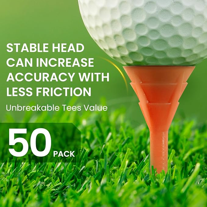FINGER TEN Unbreakable Golf Tees Plastic 3 1/4 inch Value 50/100 Pack, Low Friction & Low Ball Spin Long Tees to Improve Distance & Accuracy, Durable Tees with Assorted Colors to Practice