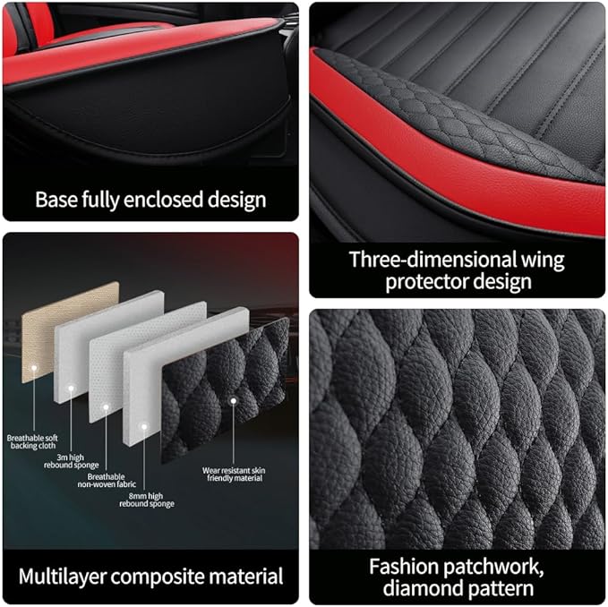 Leather Car Seat Covers for Volkswagen Golf Alltrack 2017-2019,Car Seat Covers Full Set,Seat Covers with Safety,Waterproof Seat Cover Compatible Airbag(5pcs Black&Red Bars Standard)