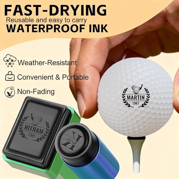 Personalized Golf Ball Stamp Golf Marker Custom Name Golf Ball Stamper with Monogram Waterproof Ink Golf Accessories Gifts for Golfer Men Women Dad Husband Boyfriend