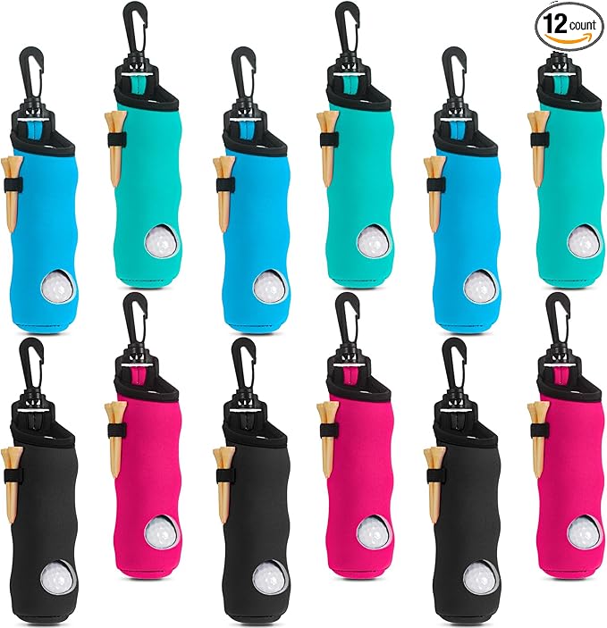 WILLBOND 12 Pcs Golf Ball Tee Holder Neoprene Pouch Golf Ball Carry Bag Multicolor Portable Accessories for Man Woman