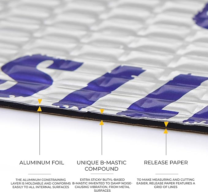 Siless 50 mil (1.3mm) 26 sqft Car Sound Deadening mat - Butyl Automotive Sound Deadener - Noise Insulation and Vibration Dampening Material ( 26 sqft)