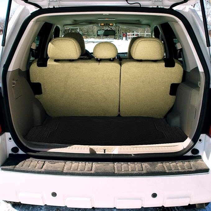 ZONETECH All Weather Rubber Semi Pattern Cargo Liner Trunk Floor Mat – Premium Quality Black Heavy Duty Cargo Trunk Floor Mat (2 Pack)