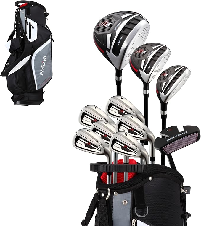 Precise M5 Men’s Golf Set – Driver, Wood, Hybrid, 5-PW Irons, Putter, Stand Bag and 3 Headcovers - All Graphite Shafts