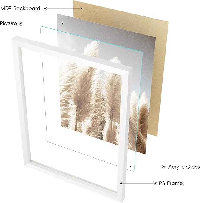 ArtbyHannah Gallery Wall Frame Set, 8 Pack Picture Frames Collage Wall Art Decor with Neutral Pampas Grass for Bedroom, Assorted Size Including 8"x10", 5"x7", 4"x6", 6"x6"(White Frame,Small)