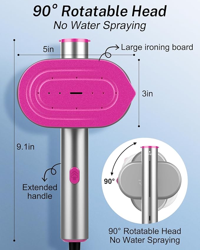 Steamer for Clothes ELORTI, Travel Clothes Steamer Handheld Portable Mini Small, 2-in-1 iron with 10s Fast Heat-Up, Rotatable Head 1200W, 110-120V, Office & Home, purple