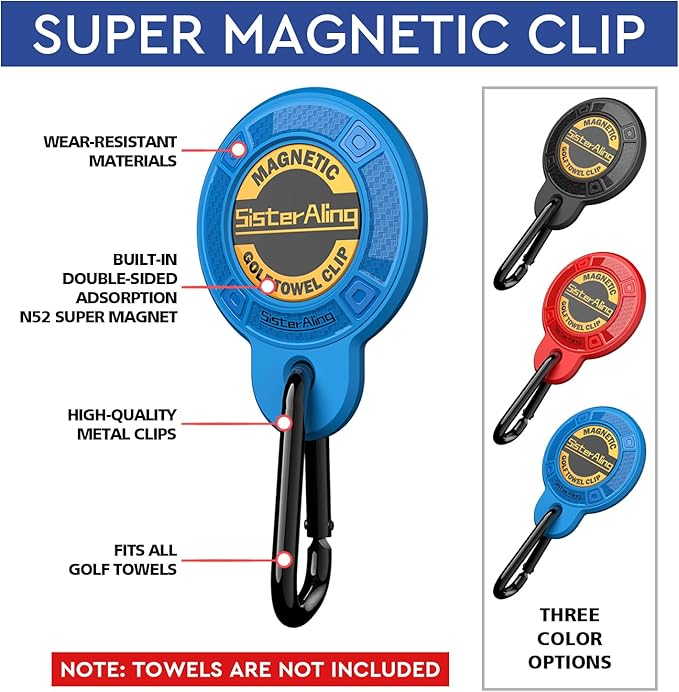 Magnetic Clip for Golf Towel,Removable Industrial Magnetic Accessories Design for Strong Hold to Golf Carts or Clubs (2, Blue)