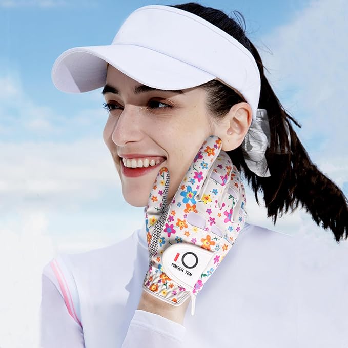 FINGER TEN Ladies Golf Gloves Left Right Hand 1 Pack, Golf Glove for Women's Golfer Lh Rh All Weather Grip, Size Fit Small Medium Large XL