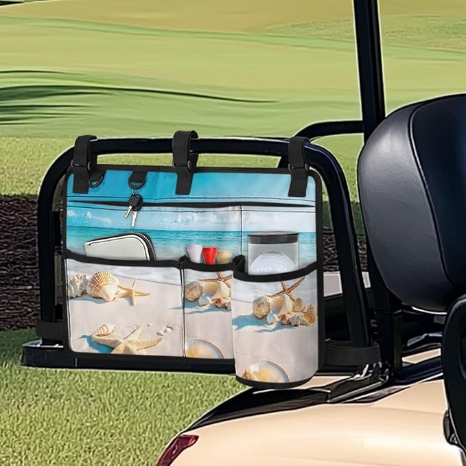 Beach Golf Cart Rear Seat Organizer Foldable Storage Bag for Club Car, Wheelchair and Walker