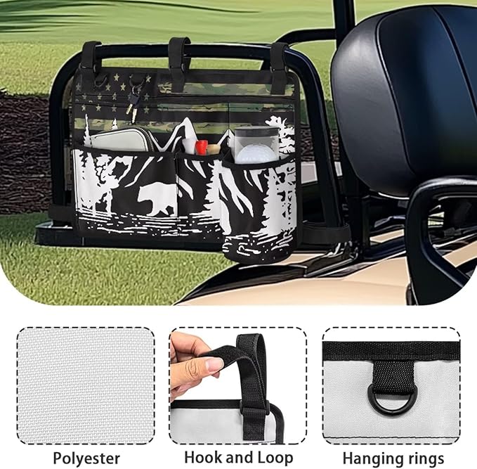 American Flag Golf Cart Bag, Golf Cart Rear Seat Organizer with Open Pockets for Golf Balls & Bottles