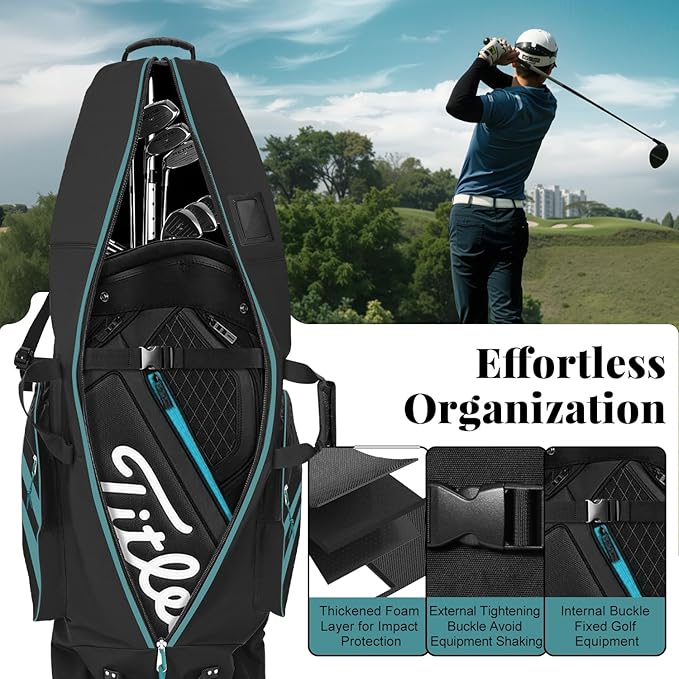 Golf Travel Bag with Wheels, Outdoors Heavy Duty 900D Polyester Waterproof Travel Golf Bags, Golf Travel Bags for Airlines, Transporting, Clubs