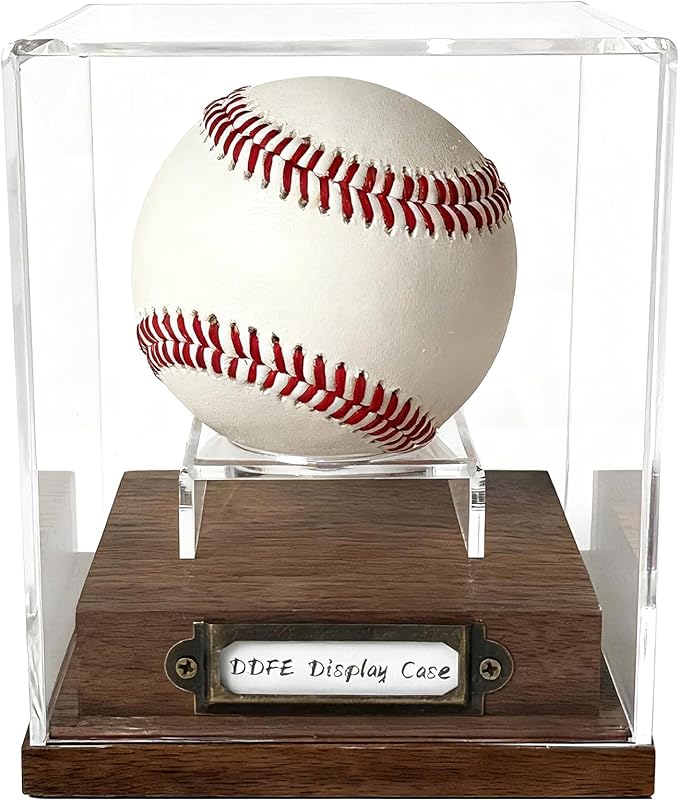 Baseball Display Case - Clear Cube Baseball Holder with Walnut Wood Base,Memorabilia Autograph Stand Box for Single Ball,Ideal Gift for Collector & Sports Enthusiast(1 Pack Baseball)