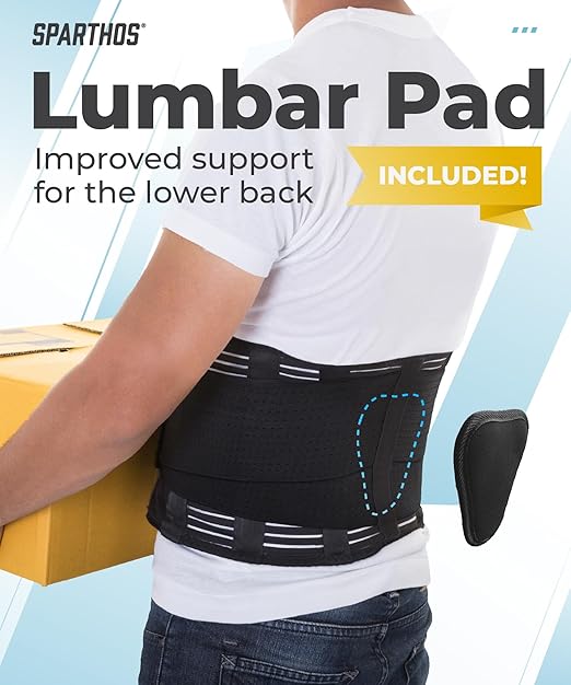 Sparthos Lumbar Support Belt - Immediate Relief from Back Pain, Sciatica, Herniated Disc - Adjustable Lower Back Waist Brace +Lumbar Pad - For Men & Women, Fits 63–73″ Waist (XXX-Large, Check Sizing)