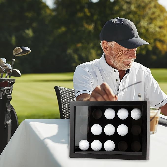 Golf Balls Display Case with EVA Foam Protection, Wall Mount & Desktop Golf Ball Holder Display Case Shadow Box Hold up 15 for Collector, 12.3 x 8.86 x 2.56 Inch