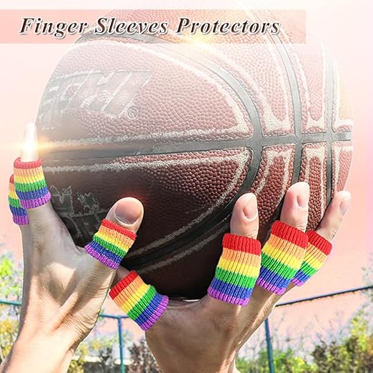 Finger Sleeves Protectors, 10Pcs Sport Finger Sleeves Elastic Thumb Brace Support for Basketball Golf Premium Fingers Sleeve for Arthritis Perfect for Relieving Pain (10pcs rainbow set)