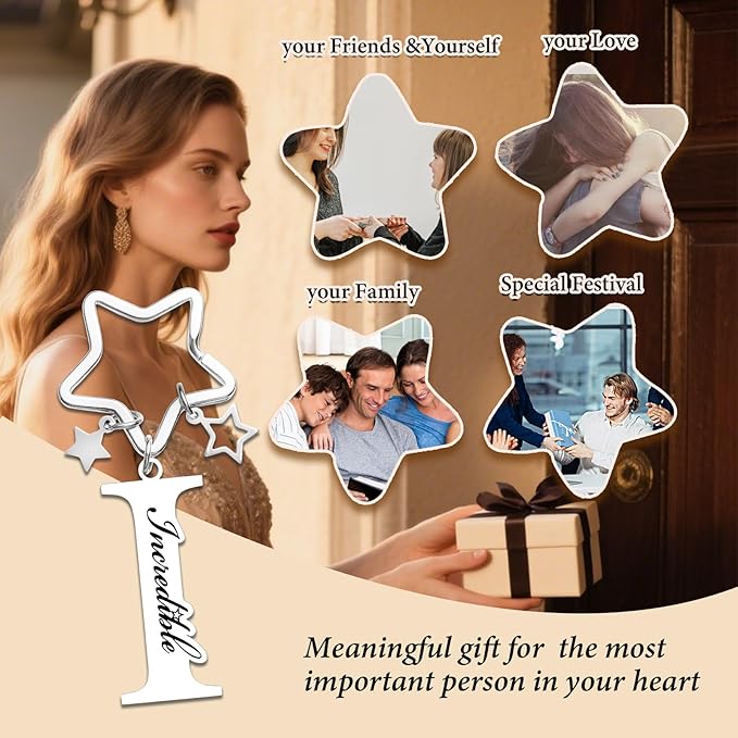 Qunrwe Stainless Steel Initial Letter A-Z Keychain,Inspirational Gifts for Women Men Friends Daughter Son Sister Dad Mom