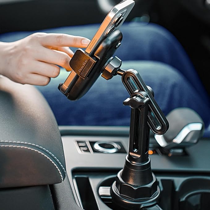 LISEN Cup Phone Holder for Car [Upgraded Version] Long Neck 360° Adjustable Car Accessories for Women Thick Cases Friendly for iPhone 16e 16 15 14 13 Pro Max Samsung S25 All 4-7'' Phone, Silver