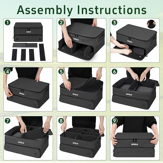 ANILD Golf Trunk Organizer, 2 Layer Golf Storage Case with Separate Ventilated Compartment for 2 Pair Shoes, for Balls, Tees, Clothes, Gloves, Accessories, Golfer Gifts