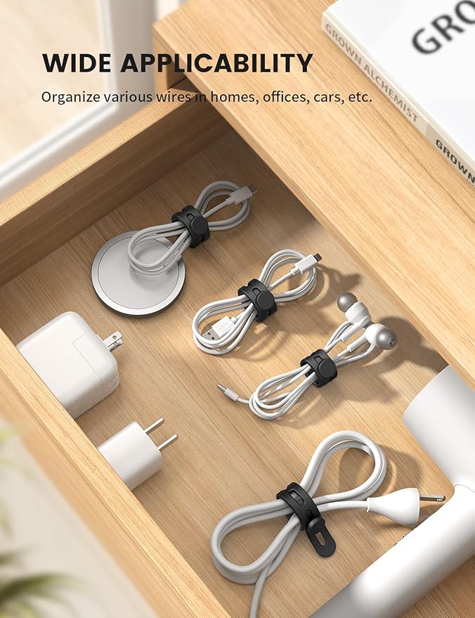 Lamicall 20Pack Silicone Cable Ties, Office Desk Organizer Accessories, Reusable Wire Ties Management with Lock Buckle, Adjustable Charger Cable Strap, Electrical Cord Keeper for Travel Essentials