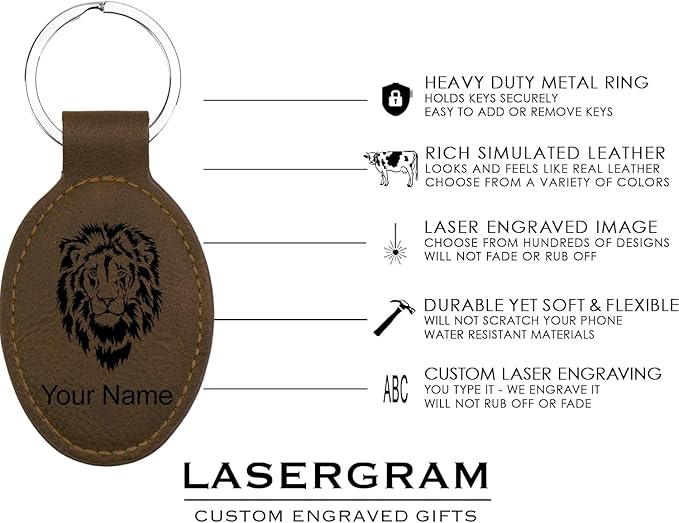 LaserGram Oval Keychain, Golf Ball, Personalized Engraving Included (Chocolate Brown)