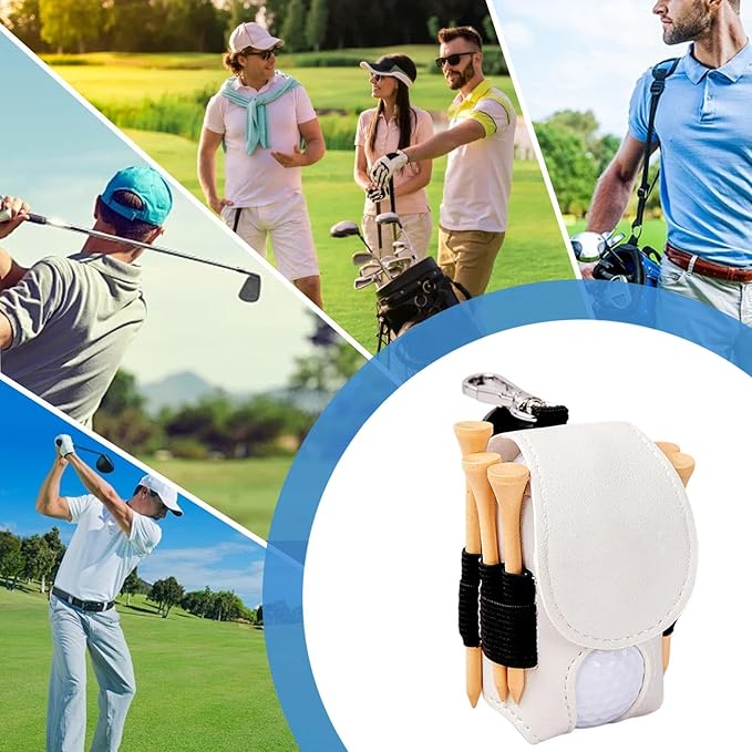 Leather Golf Ball Holder - Golf Ball Storage Pocket, Tee Bag with Sturdy Leather, Convenient and Tee Carry Pouch, Accessories Organizer for Course or Practice, Portable Pocket