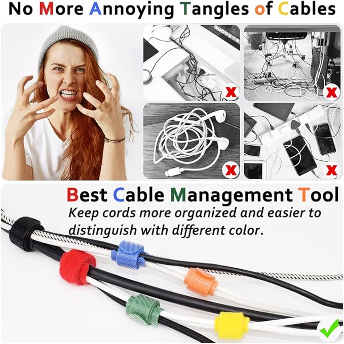 80pcs Cable Ties Reusable Multicolor Wire Ties Cable Management Cord Ties Reusable for Electronics Hook and Loop Cable Ties for Computer 4 6 8 Inch with 6 Colors