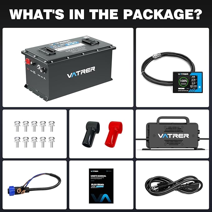 48V 150Ah Lithium Golf Cart Battery, Built-in Smart 200A BMS, with Touch Monitor & Mobile APP, 4000+ Cycles Rechargeable LiFePO4 Battery, Max 10.24kW Power Output, Perfect for Golf Carts