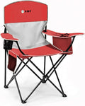 Portable Outdoor Folding Chair with Cup Holder & Cooler Bag - Breathable Mesh, Wide Armrests, Ergonomic Design for Camping, Beach, Backyard - Includes Storage Bag & Bottle Opener (Black/Green/Red)