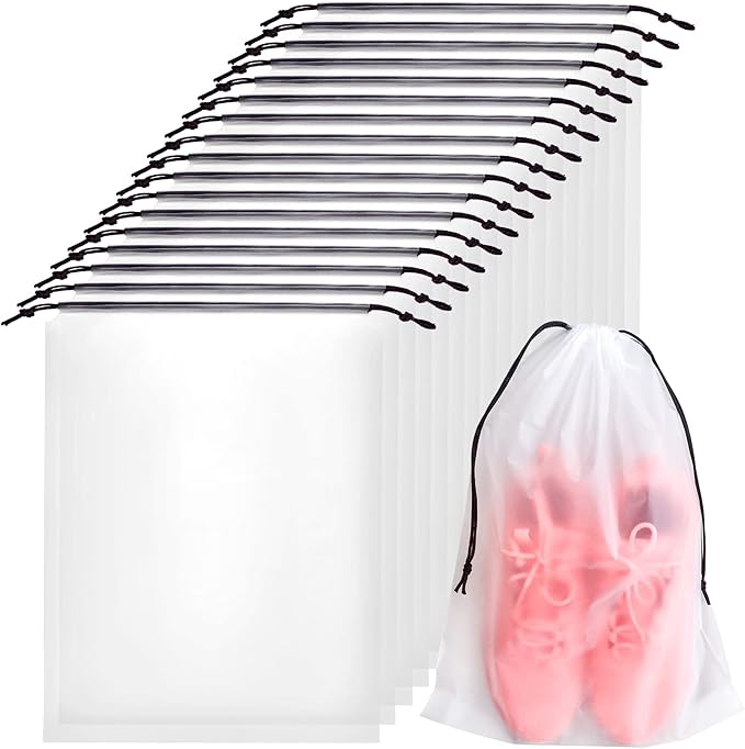 50 Pcs Translucent Travel Shoe Bags,Large Clear Shoe Bags for Storage,Protable Shoes Pouch Storage Organizers with Rope,Clear Drawstring Dust Bags for Packing,Men and Women
