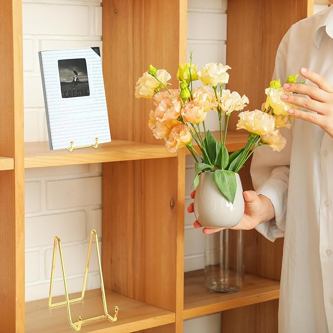 Kenning 12 Pieces Gold Plate Holder Easel Display Stand Metal Book Display Stand Tabletop Picture Frame Holder Photo Square Iron Easel Decorative for Kitchen Office Room Tabletop(3 Sizes)