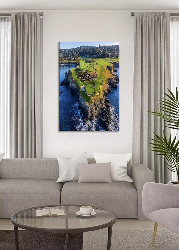 Pebble Beach Golf Course Canvas Wall Art for Living Room Bedroom Bathroom Home Decorations Sports Landscape Office Room Decor Golf Framed Artwork Giclee Prints Ready to Hang(28''W x 44''H)