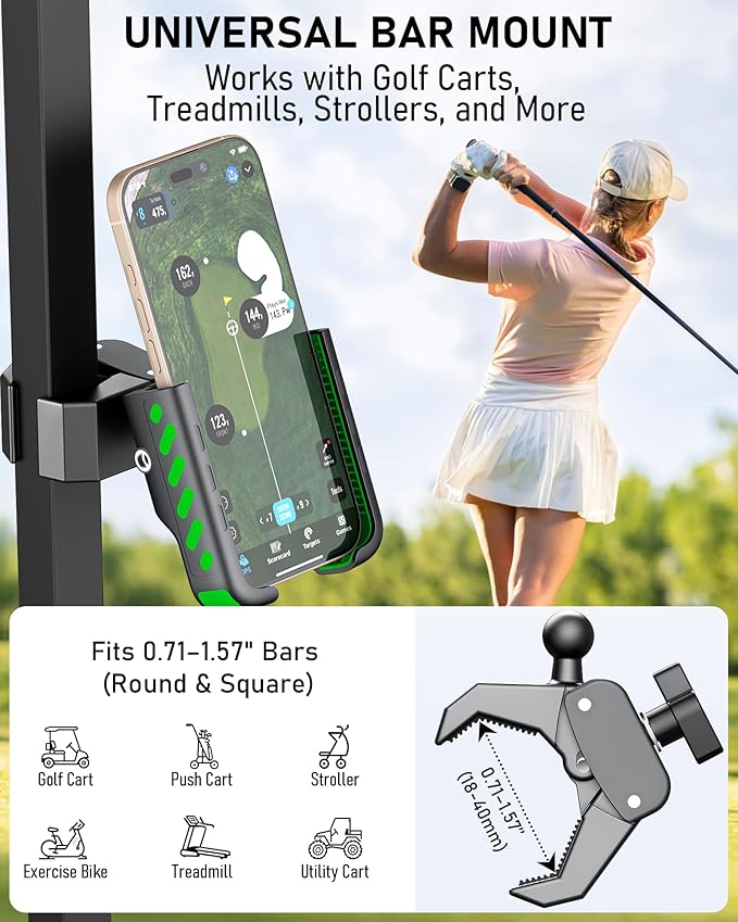 Golf Cart Phone Holder Mount, Golf Cart Accessories Essential Gift for Golfers Men Women, Fits EZGO Club Car Yamaha, Phone Caddy for iPhone Galaxy Pixel, 2025 Stocking Stuffers, for Men