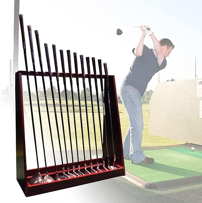 Large Capacity Golf Club Storage Rack, Holds 13 Golf Clubs, Free Standing Wooden Golf Equipment Display Stand, Garage Backyard Patio Corner