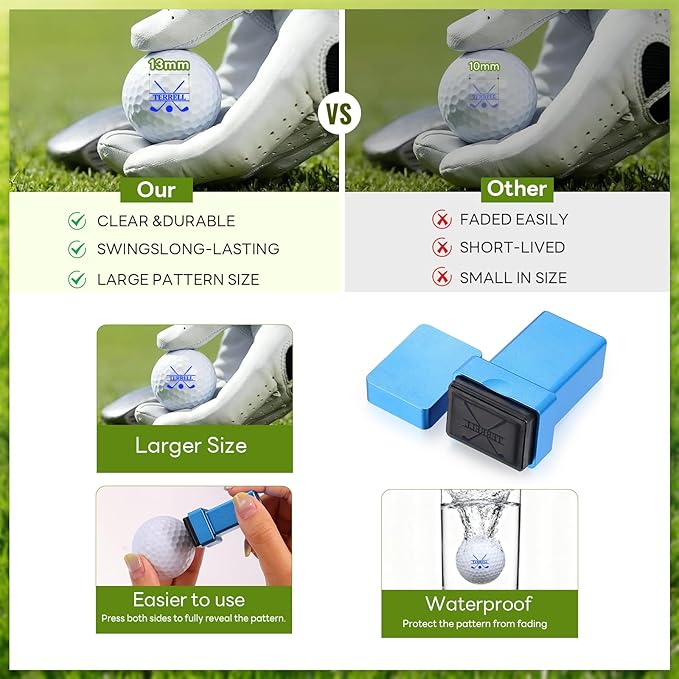 Golf Ball Stamp Personalized Marker - Premium Metal Custom Golf Ball Stamp - Quick-Dry Ink Monogram Identifier - Unique Golfing Accessories Gifts for Men Dad (Blue)