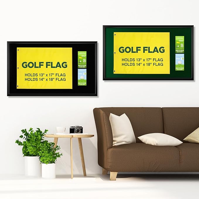 17.5'' x 28.5'' Golf Flag Frames for 13'' x 17'' and 14'' x 18'' Golf Flags Wood Photo Frame Collection Sport Collector Memorabilia for Retirement Birthday Gifts, Flag Not Included (Black)