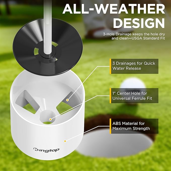 KINGTOP Golf Flagstick 6ft, Portable Five-Section Design for Backyard Practice Putting Green, Driving Range Golf Pin Flag Hole Cup Set, Gift Idea