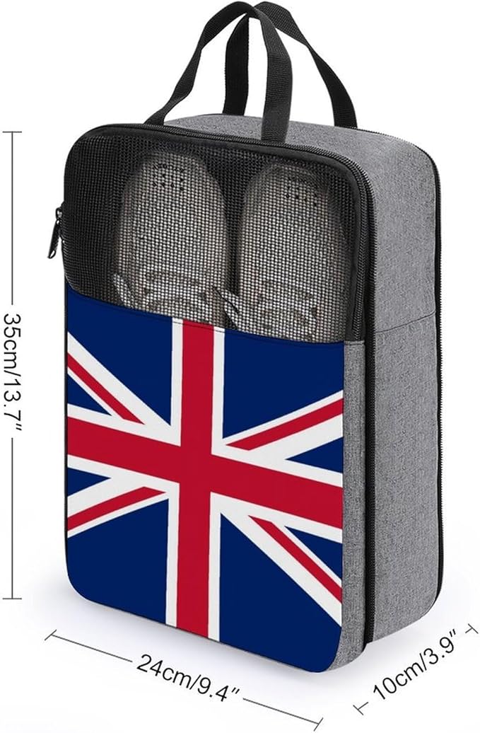 Gym Sport Shoe Pouch British UK Flag Portable Travel Shoe Bag with Zipper Reusable Portable Sneaker Bags for Gym