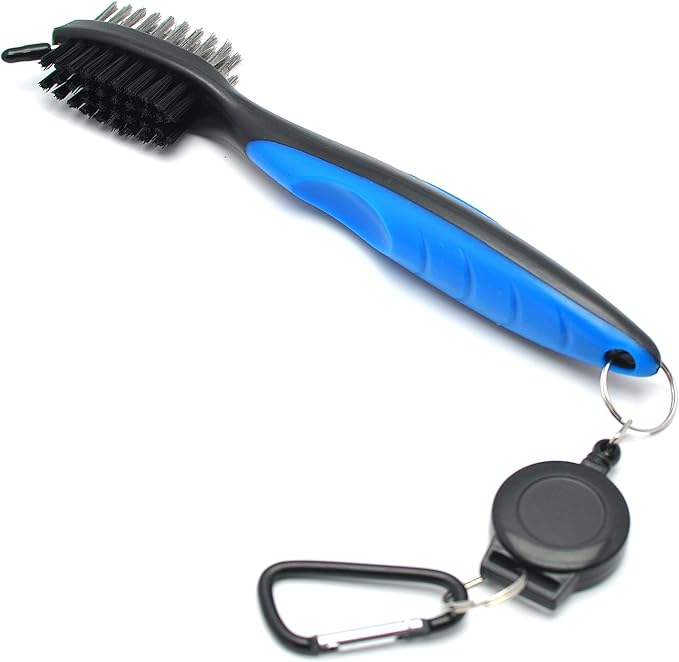 Mile High Life Microfiber Waffle Pattern Golf Towel | Club Groove Cleaner Brush | Foldable Divot Tool with Magnetic Ball Marker (Blue Towel/Brush/Curve Divot)