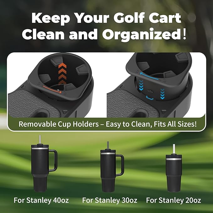 Upgraded Golf Cart Armrest with Cup Holder – Wide Comfort Pad, Universal Fit for EZGO, Club Car, Yamaha – Waterproof, Tool-Free Install, Fits 1" & 1.25" Square Tubes