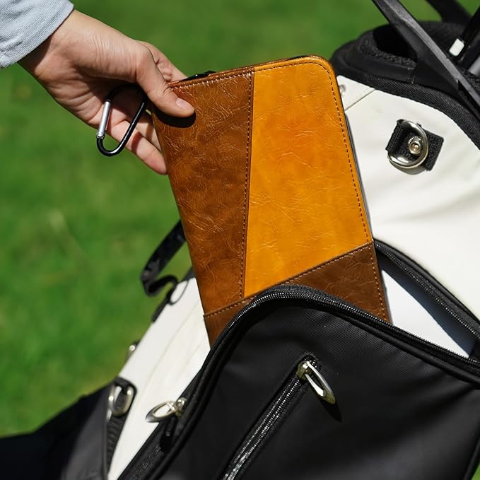 CRAFTSMAN GOLF Synthetic Leather Glove Keeper Stash Holder Stylish Light Brown and Brown Spliced Design Golf Glove Pouch Wallet