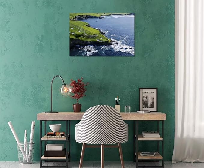 Pebble Beach Golf Course Canvas Wall Art for Living Room Bedroom Bathrooom Home Decorations California Coastal Golf Course Picture Poster Framed Artwork Ready to Hang(28''H x 44''W)