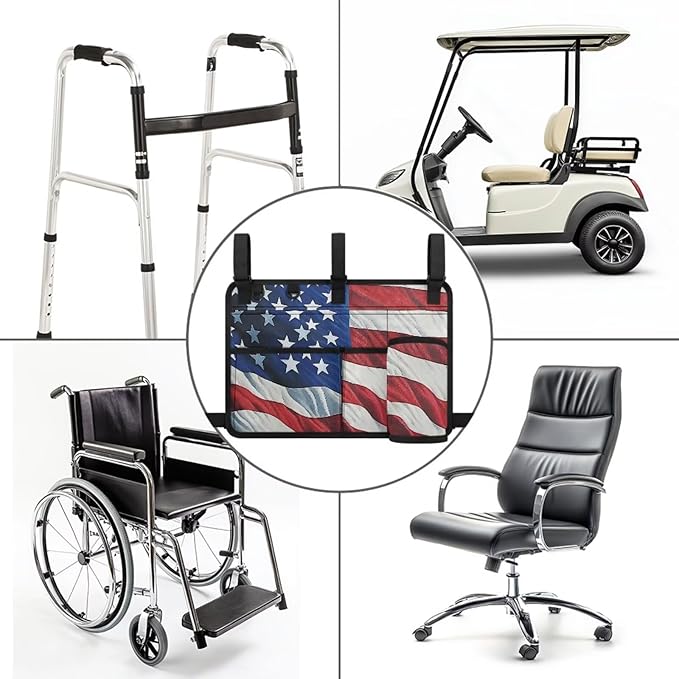 American Flag Golf Cart Bag, Golf Cart Rear Seat Organizer with Open Pockets for Golf Balls & Bottles