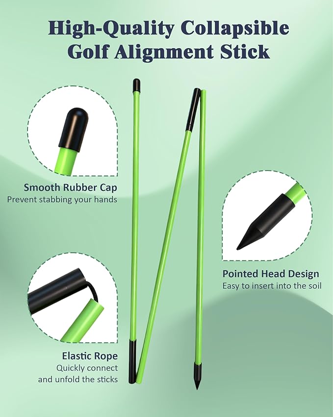 Golf Alignment Sticks, 2 Pack Plastic 49" Collapsible Alignment Stick Golf Practice Rods Aid for Aiming, Putting, Swing Trainer, Posture Corrector with Tube Case, Golf Training Equipment