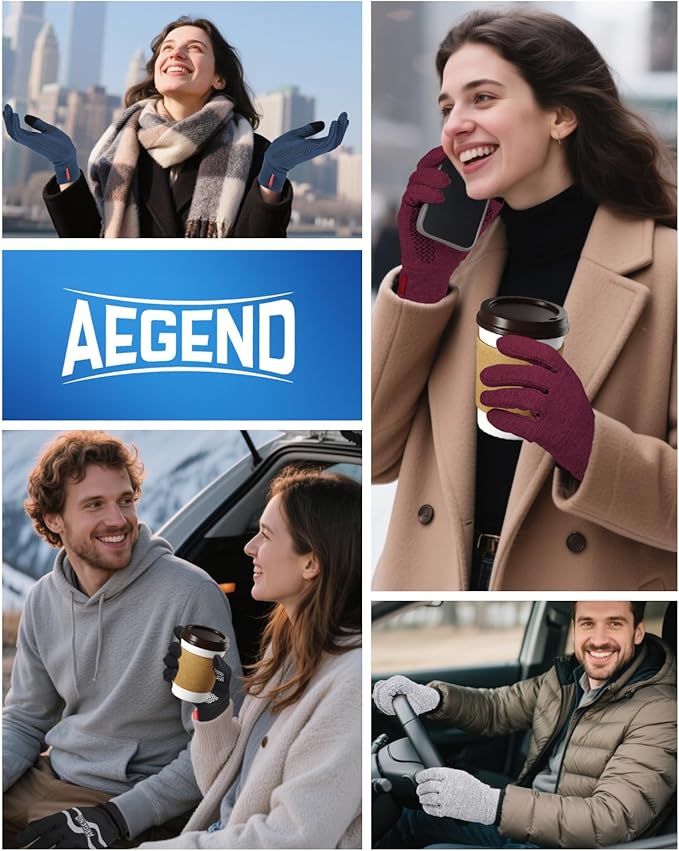 Aegend Lightweight Winter Gloves for Men Women, Warm Running Gloves Touchscreen Thermal Glove Liners for Cold Weather Driving, Cycling & Hiking, Non-Slip, Elastic Cuff, Stretchy, Durable