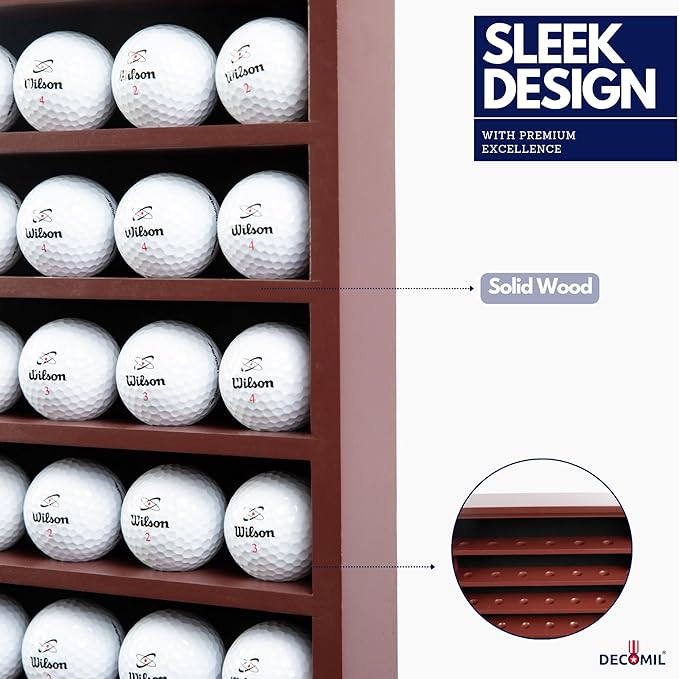 DECOMIL - 49 Golf Ball Display Case Cabinet Wall Rack Holder - No Door - Cherry Color