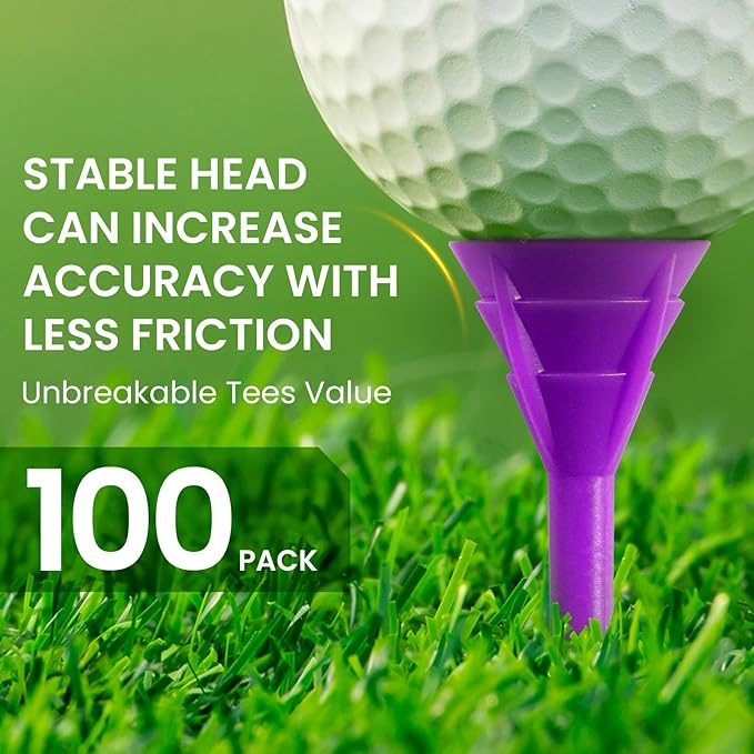 FINGER TEN Unbreakable Golf Tees Plastic 3 1/4 inch Value 50/100 Pack, Low Friction & Low Ball Spin Long Tees to Improve Distance & Accuracy, Durable Tees with Assorted Colors to Practice